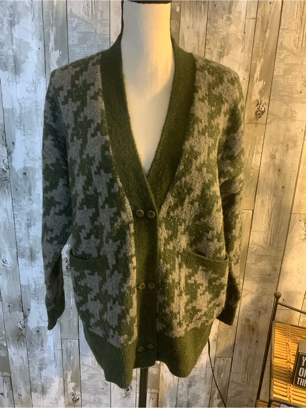 Madewell Olive and Gray Houndstooth Men's Cardigan